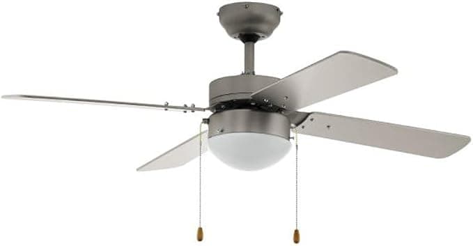 Ventilador de techo Eglo ventilador de techo Gelsina de 4 aspas con cadena de accionamiento y iluminación y funcionamiento en verano-invierno, material de las aspas MDF en plata, motor AC, diámetro 106,6cm