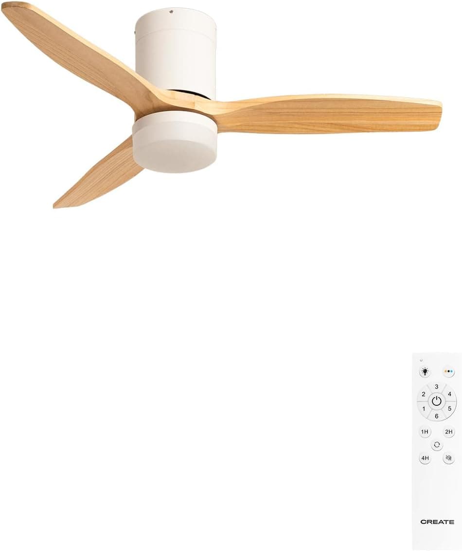 Ventilador de techo CREATE CREATE / WINDCALM S/Ventilador de techo ABS con luz blanco aspas efecto madera clara con mando / 40W, Silencioso, Ø112 cm, 6 velocidades, 3 temperaturas de luz, temporizador, función verano-invierno