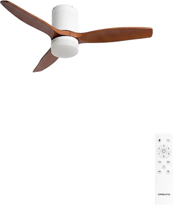 Ventilador de techo CREATE / WINDCALM S/Ventilador de techo ABS con luz blanco aspas efecto madera oscura con mando / 40W, Temporizador, Ø112 cm, 3 temperaturas de luz, función verano-invierno