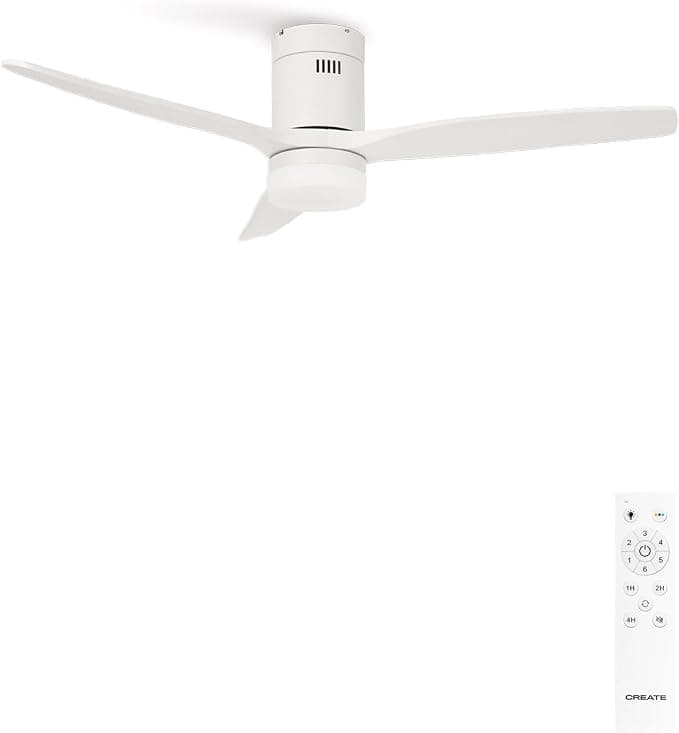 Ventilador de techo CREATE / WINDCALM/Ventilador de techo ABS con luz blanco con mando / 40W, Silencioso, Ø132 cm, 6 velocidades, 3 temperaturas de luz, temporizador, función verano-invierno