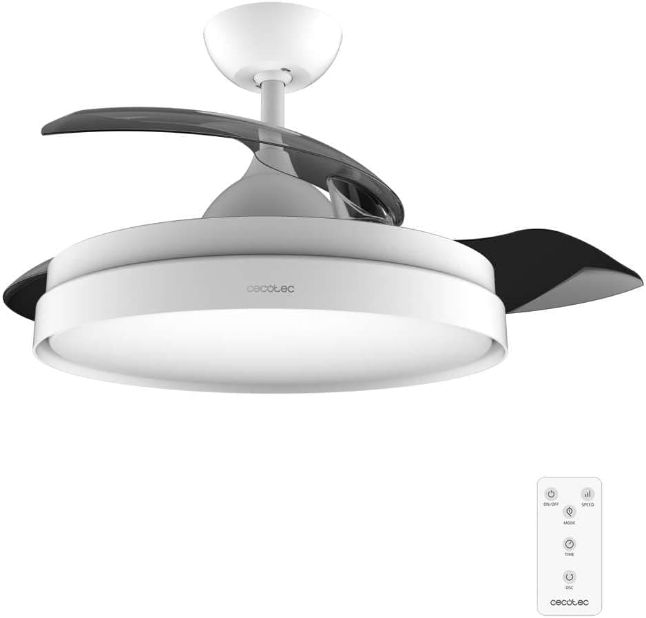 Ventilador de techo Cecotec Ventilador de Techo con Aspas Retráctites y Lámpara EnergySilence Aero 4280 Invisible White. 40 W, Diámetro 42" (106cm), Temporizador, 3 Tonos de Luz, Función Verano-Invierno