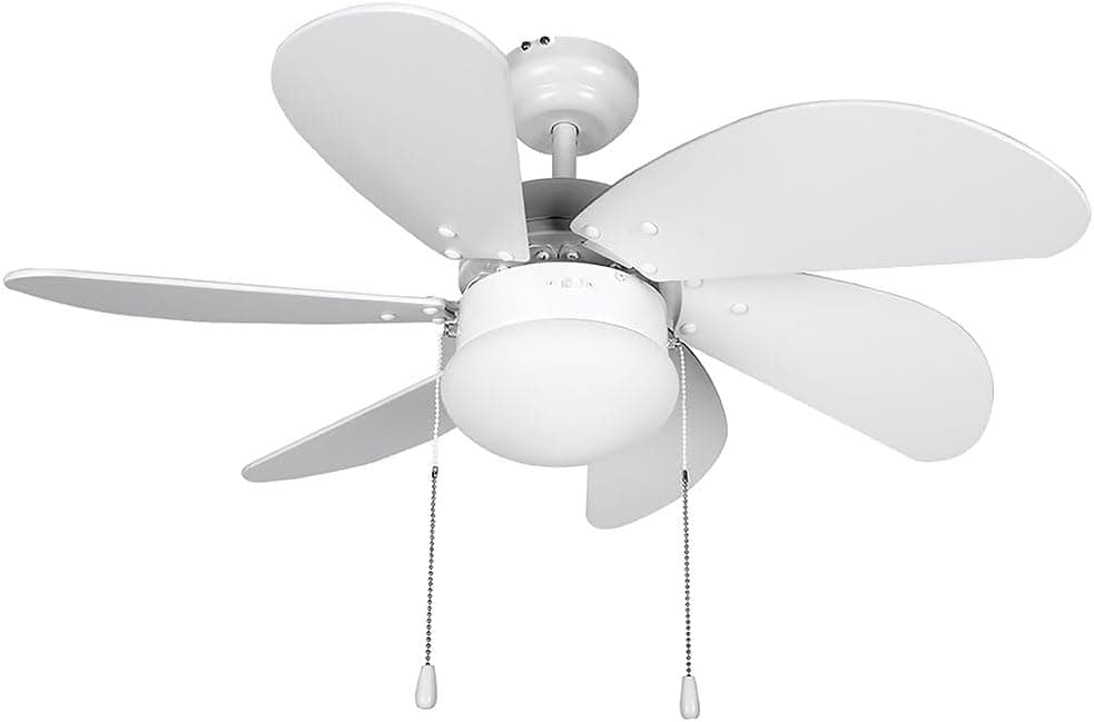 Ventilador de techo Orbegozo Orbegozo CP 15076 B - Ventilador de techo con luz, 6 aspas de madera, silencioso, 3 velocidades de ventilación, 80 cm de diámetro, 50 W de potencia, blanco