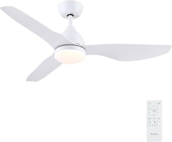 Ventilador de techo Newday 116cm Ventilador de Techo con Luz y Mando Silencioso, Reversibles 3 Aspas Blanco, Iluminación Dimmer, Función de Memoria, Patrones de Sueño para Dormitorio Cocina Terraza