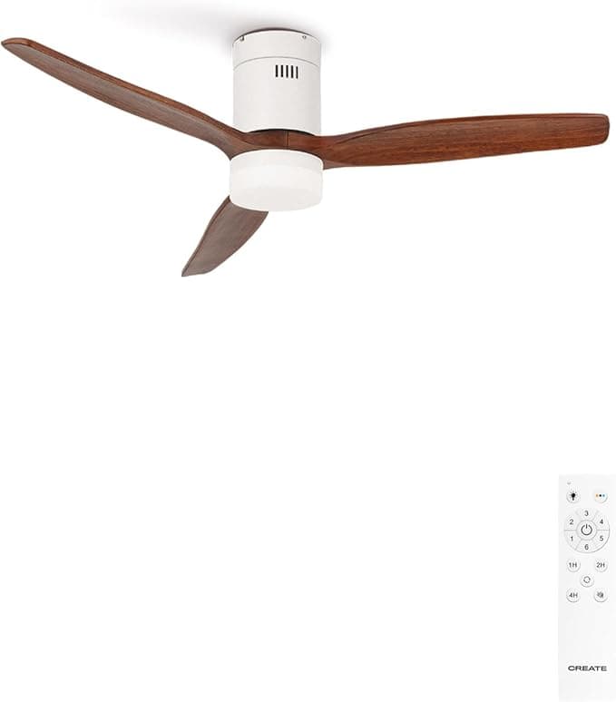 Ventilador de techo CREATE/WINDCALM/Ventilador de techo ABS con luz blanco aspas efecto madera oscura y mando / 40W, Silencioso, Ø132 cm, 6 velocidades, 3 temperaturas de luz, temporizador, función verano-invierno