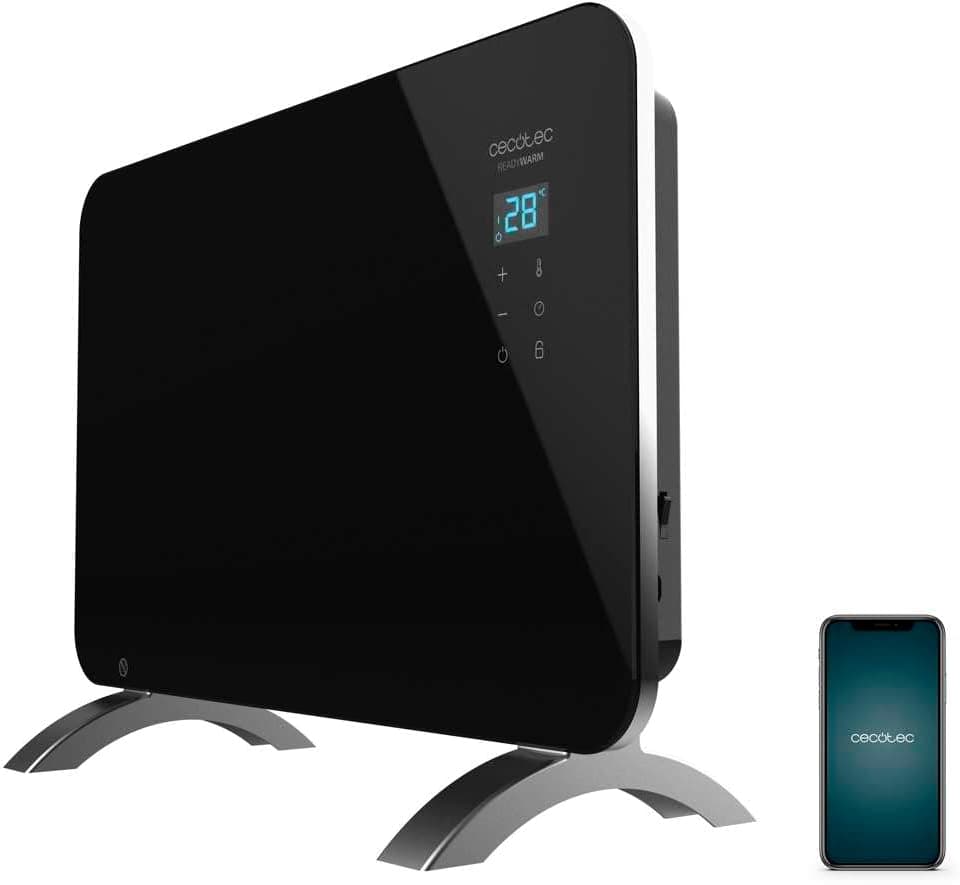 Ventilador de techo Cecotec Cecotec Radiador Eléctrico Bajo Consumo Ready Warm 6670 Crystal Connection Con Wifi, 1000 W, Termostato Regulable, Temporizador, Soporte de pie, Protección sobrecalentamiento, Silencioso, Negro