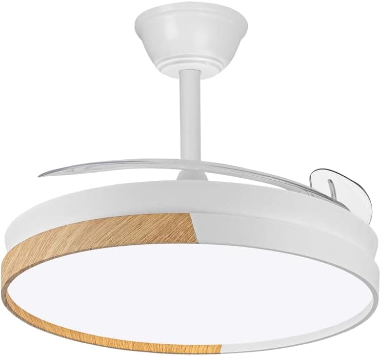 Ventilador de techo Wonderlamp wonderlamp - Ventilador de techo con aspas retráctiles, Ventilador de techo con luz LED Arpino Blanco+Madera CCT 3000-4000-6000K, Intensidad Regulable 45W, Silencioso