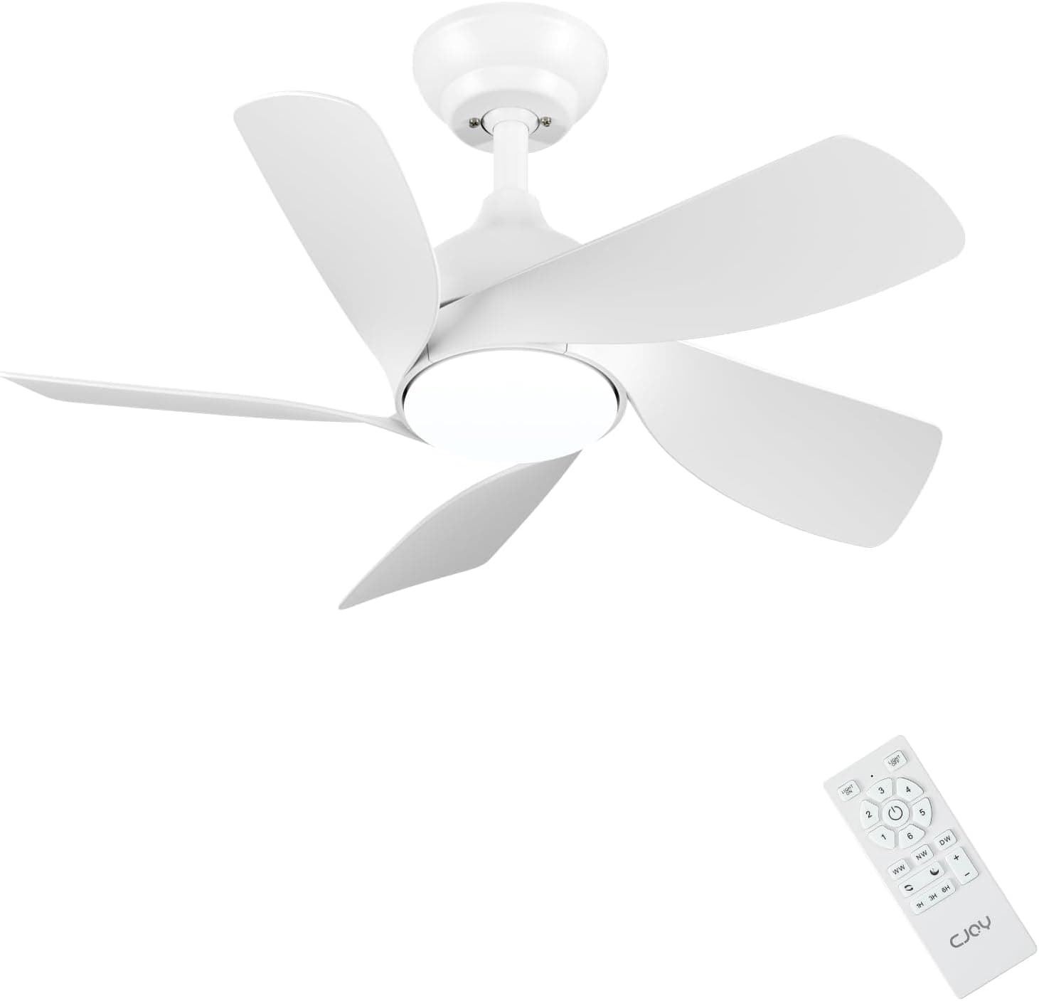 Ventilador de techo CJOY CJOY 76cm Ventilador de Techo con Luz Blanco Silencioso, Ventiladores de Techo con Luz y Mando, Lampara Ventilador Techo 5 Palas, Memoria 3 CCT, Regulable, 6 Velocidades, Reversible para el Dormitorio