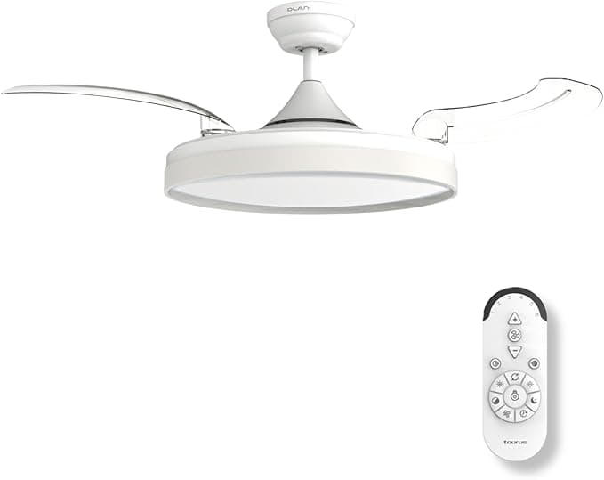 Ventilador de techo Taurus CEILING FAN POLAR HIDE&GO | Ventilador de Techo 107 cm con Aspas Retráctiles Transparentes | Motor DC 30W Ultra Silencioso | Luz LED 36W Regulable | Modo Invierno-Verano