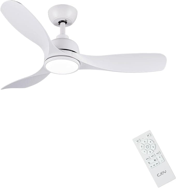 Ventilador de techo CJOY Ventilador de Techo con Luz 107cm, Blanco Ventiladores de Techo con Mando Silencioso, 6 Velocidades, Memoria 3 CCT, LED Regulable, DC Reversible, Temporizador, Para Dormitorio/Salón/Cocina