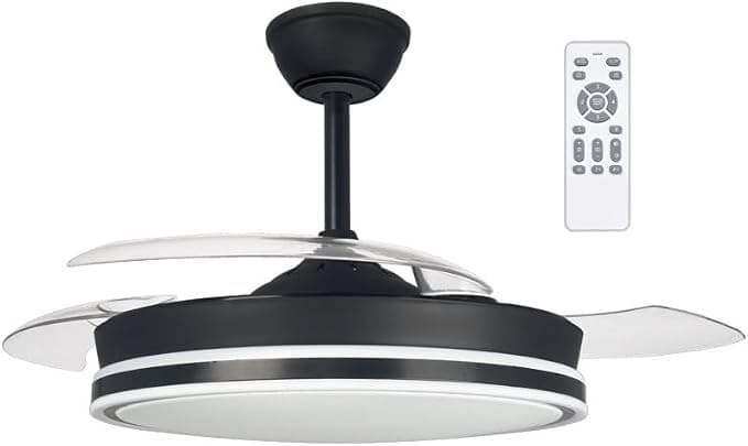 Ventilador de techo wonderlamp - Ventilador de techo retrláctil con aspas plegables Surpino Negro, Ventilador de techo con luz LED 45W con Memoria de encendido y Mando a distancia CCT Regulable