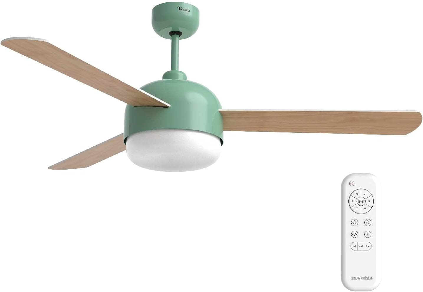 Ventilador de techo UNIVERSALBLUE UNIVERSALBLUE Ventilador de Techo con Luz LED Silencioso | Mando a Distancia | WiFi-Alexa-App | Azul Turquesa | Potencia 70 W | Motor DC | 6 Velocidades