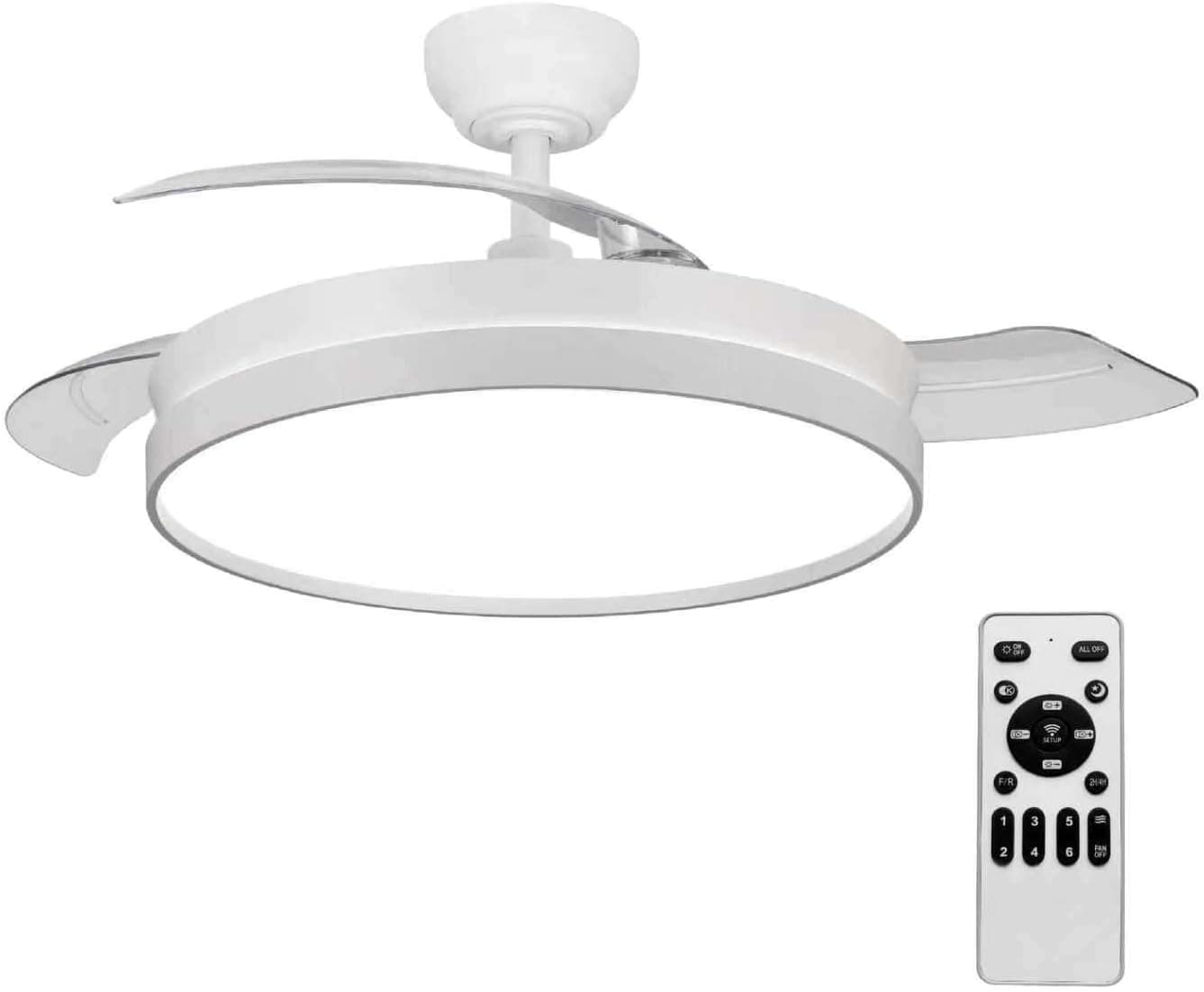 Ventilador de techo LEDUNI LEDUNI Ventilador de Techo Blanco 72W 7590lm, Aspas Retráctiles con Luz y Mando
