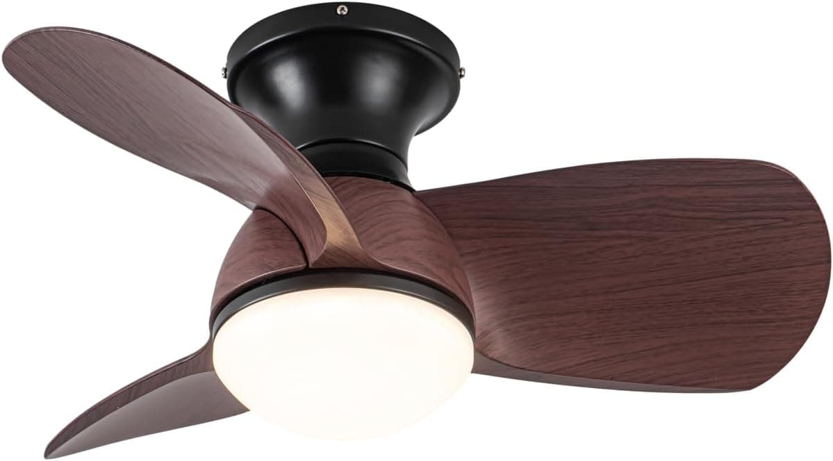 Ventilador de techo Wonderlamp wonderlamp Ventilador de techo pequeño ø64cm silencioso LED Mancado Negro+Roble CCT 3000-4000-6000K, Intensidad Regulable 20W