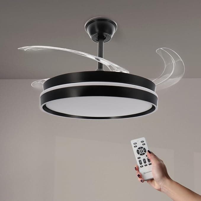 Ventilador de techo M mimotec - Ventilador de Techo con luz Led Black Afar, Mando a Distancia, Motor DC, 6 velocidades, Silencioso, Aspas retráctiles, función verano-invierno, temporizador, CCT