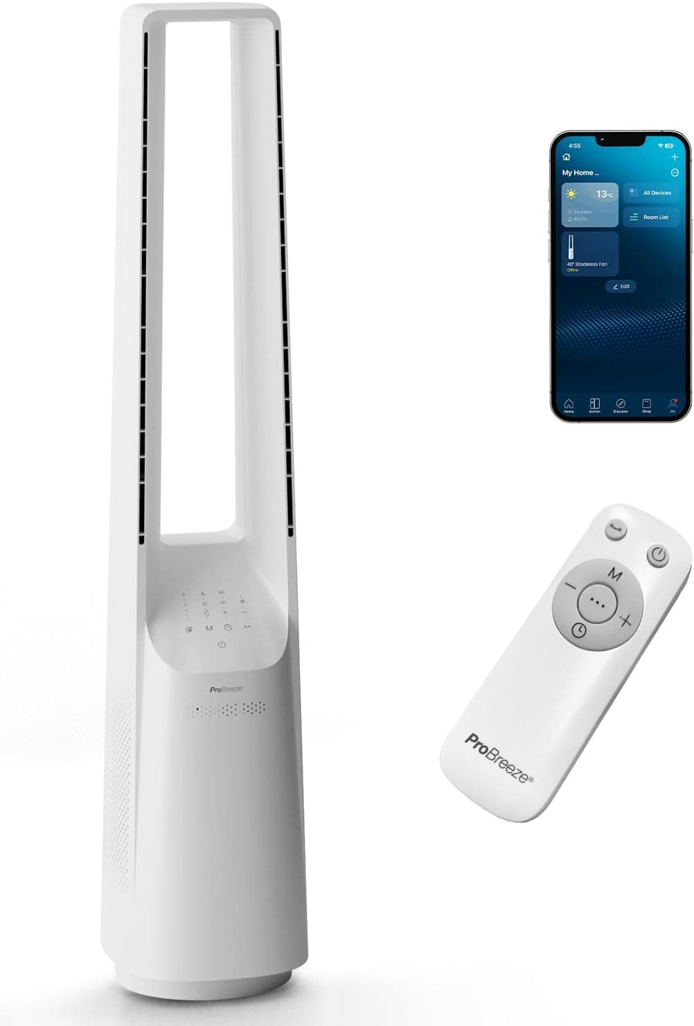Ventilador de techo Pro Breeze Pro Breeze Ventilador de Torre Inteligente sin Aspas con WiFi y Control por Voz