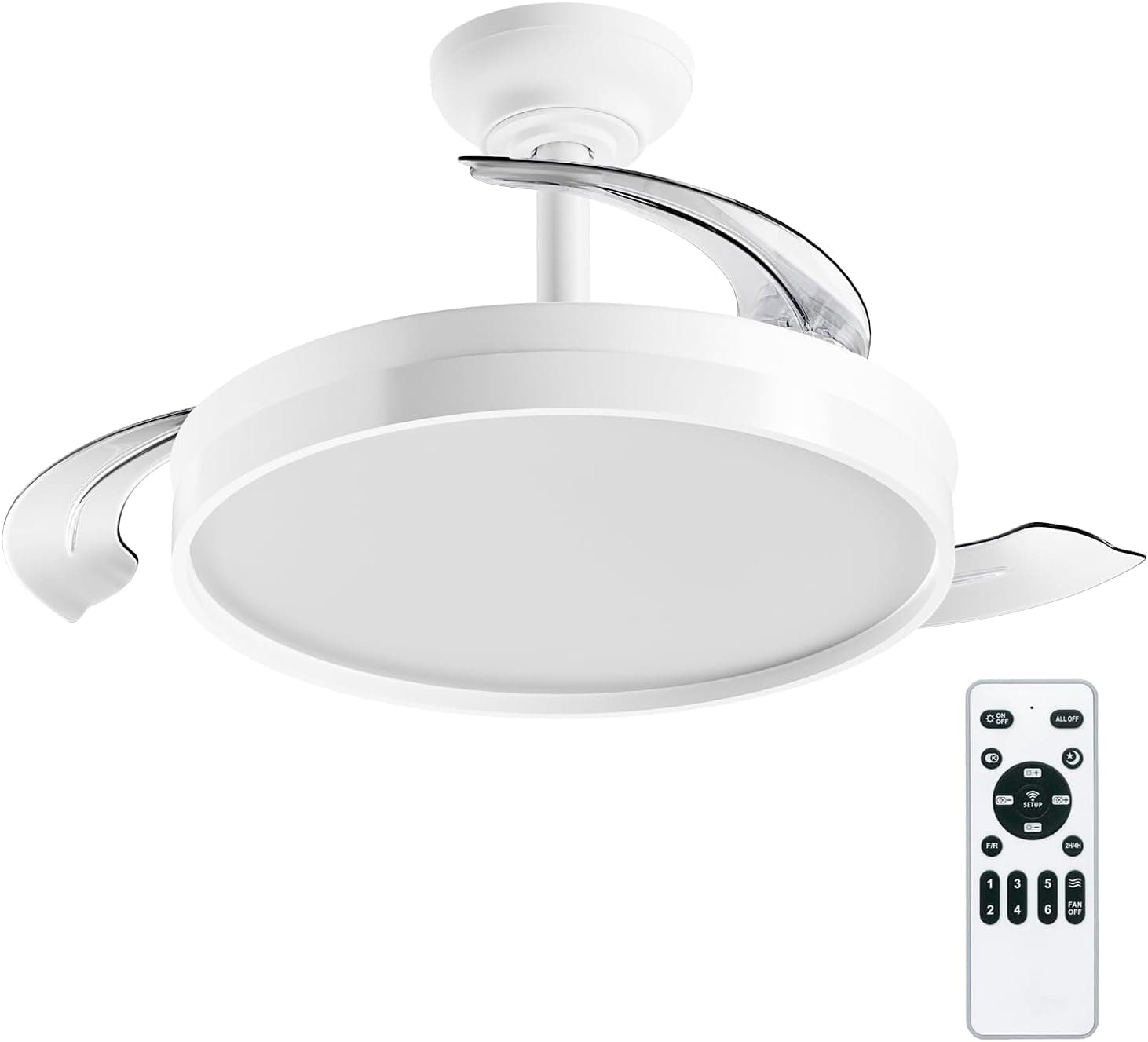 Ventilador de techo Leduni LEDUNI Ventilador con Luz 72W 7590lm Ventilador Invisible Ultra Silencioso con Mando a Distancia y Palas Retráctiles Decoración Luz Fría/Neutra/Cálida Interiores (Blanco Liso)