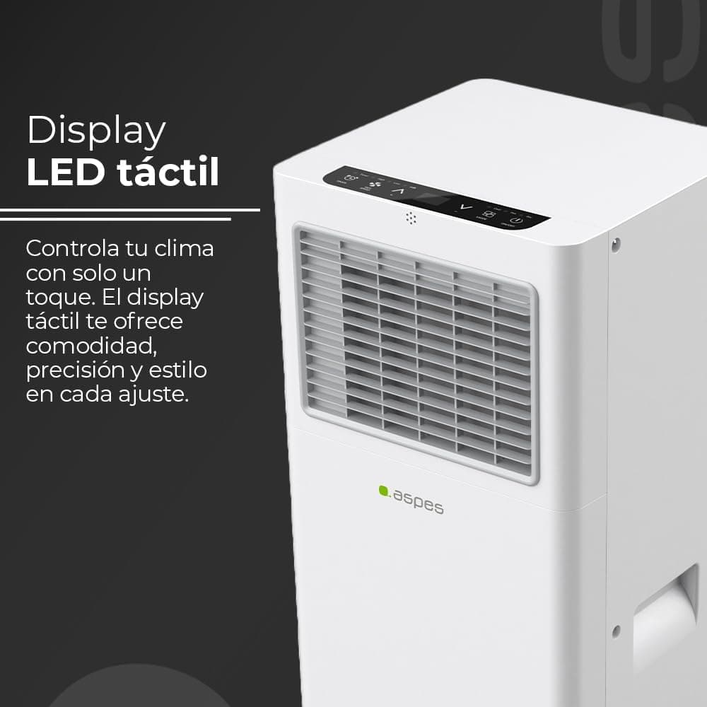 Ventilador de techo Aspes Aspes Aire Acondicionado Portátil, 9000 BTU. AAAP900F. Solo frío, Display LED Táctil, Temporizador, Mando a Distancia, Kit instalación ventana incluido, Clasificación Energética A