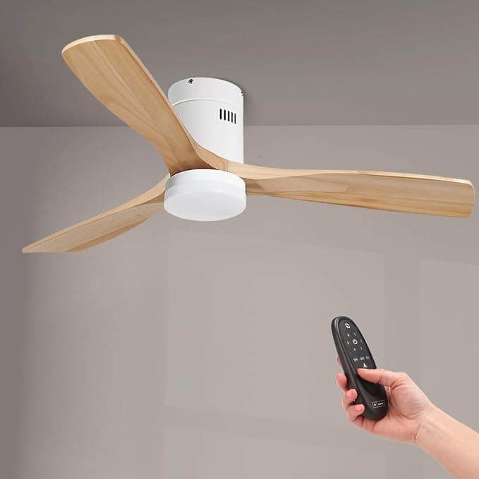 Ventilador de techo M mimotec - Ventilador de Techo Led White Energy Mdf, mando a distancia, motor DC 50W+Luz Led 18W, 6 velocidades, Silencioso,3 Aspas efecto madera, 132 cm, función verano-invierno, temporizador