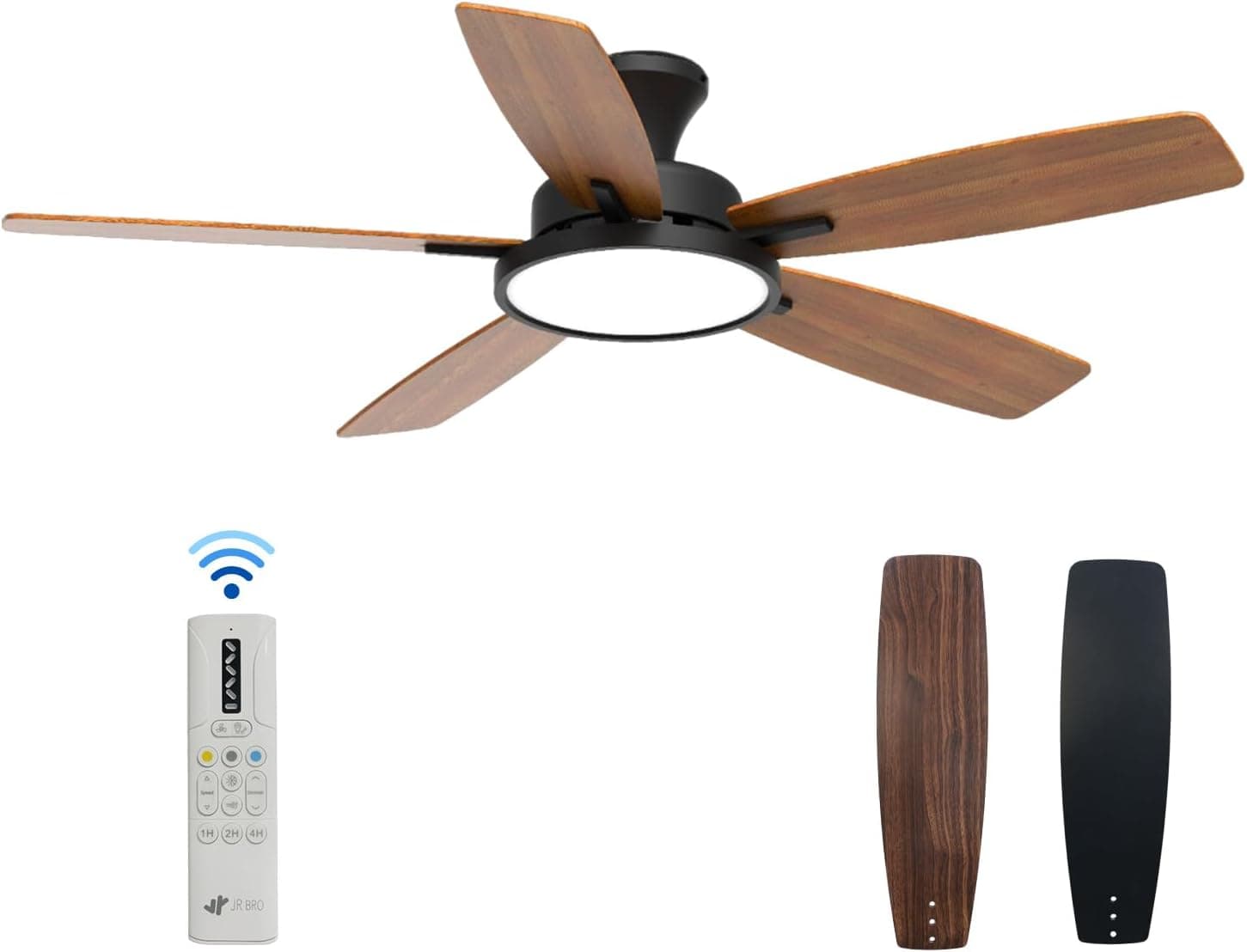 Ventilador de techo Genérico 132cm Ventilador de Techo con luz LED, motor DC,tres tipos de color y luz regulable, acabado negro, control remoto para dormitorio, motor silencioso dc, 6 velocidades,sala de estar,oficina