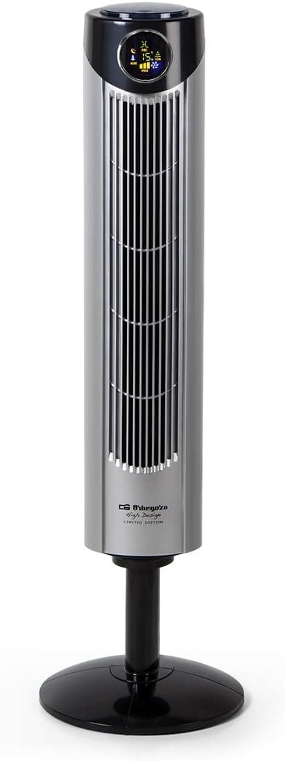 Ventilador de techo Orbegozo Orbegozo TWM 1015 - Ventilador de torre iónico, mando a distancia, 3 modos de ventilación, display digital, función temporizador, 3 velocidades, silencioso, rotación 80ºC, 45 W, gris/negro