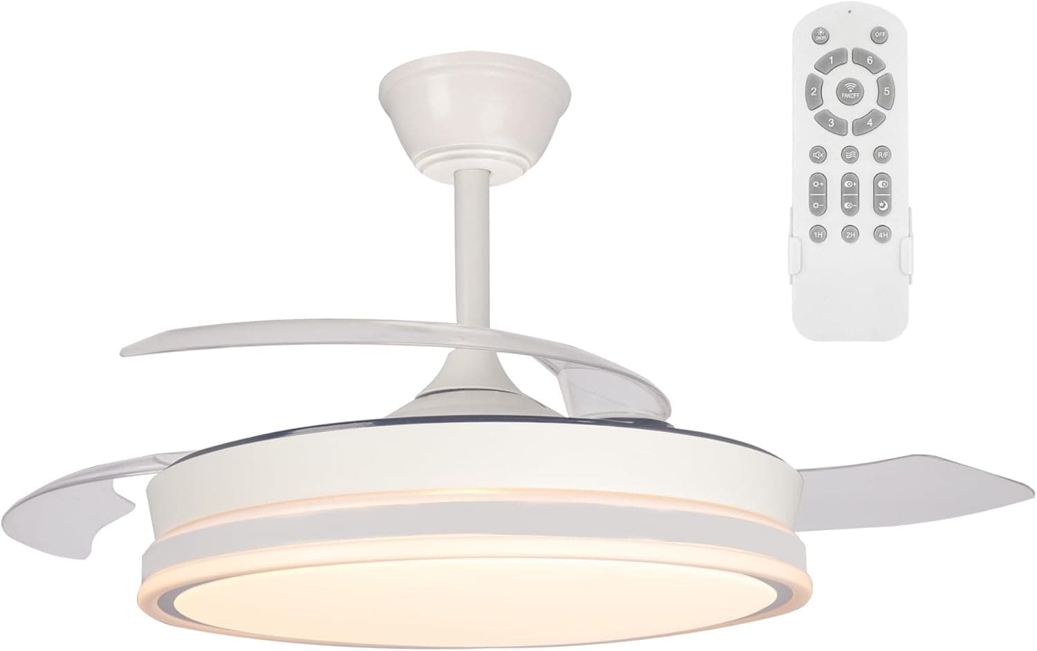 Ventilador de techo Wonderlamp wonderlamp - Ventilador de techo retrláctil con aspas plegables Surpino Blanco, Ventilador de techo con luz LED 45W con Memoria de encendido y Mando a distancia CCT Regulable