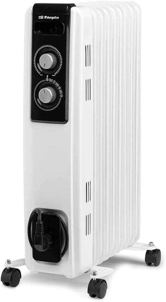 Ventilador de techo Orbegozo Orbegozo RF 2000, Radiador eléctrico bajo consumo, 2000 W, 3 potencias de calor, 9 elementos, termostato regulable, protección contra sobrecalentamiento, ruedas pivotantes, color blanco