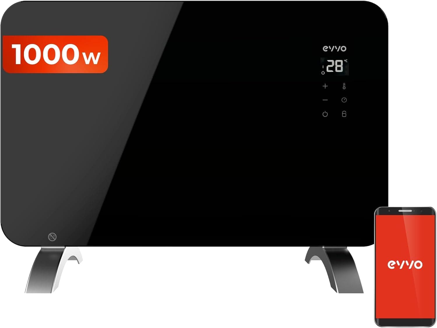 Ventilador de techo EVVO EVVO Convector C1000 Cristal Negro – Calefactor Bajo Consumo de 1…