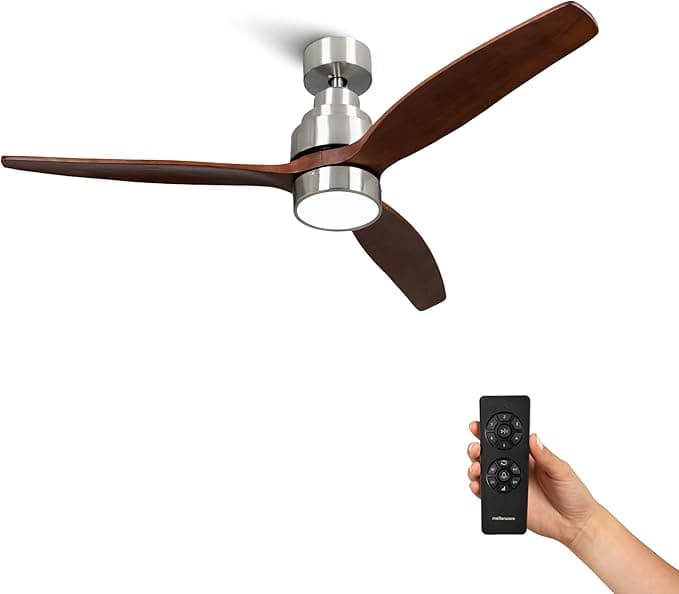 Ventilador de techo Mellerware - Ventilador de Techo con Mando a Distancia Brizy Bright | 30 W | 6 Velocidades | Ultra silencioso | 3 Aspas 132 de Diámetro | Función Verano-Invierno | Temporizador | LED | Darkwood