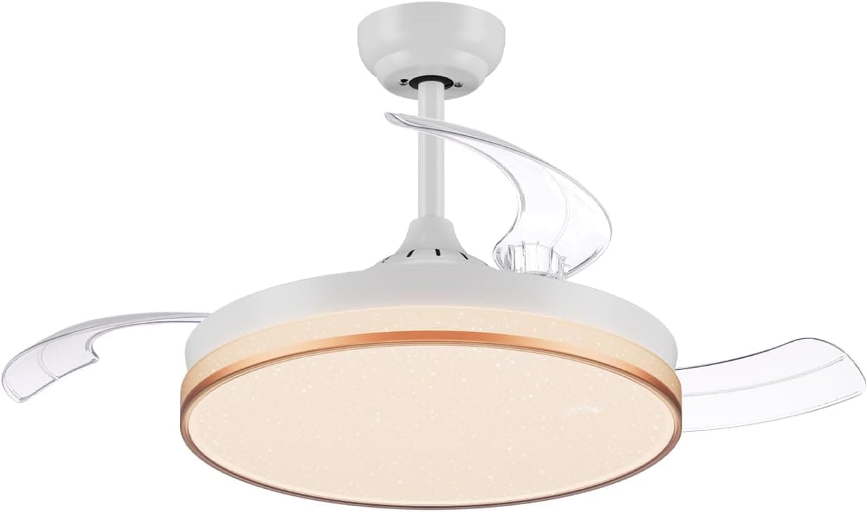 Ventilador de techo CJOY CJOY Ventilador Techo Aspas Retráctiles, Ventilador de Techo con Luz Regulable, 107 cm Lampara Ventilador Techo, Ventiladores Techo Silencioso DC Reversible Moderno Dormitorio Salon