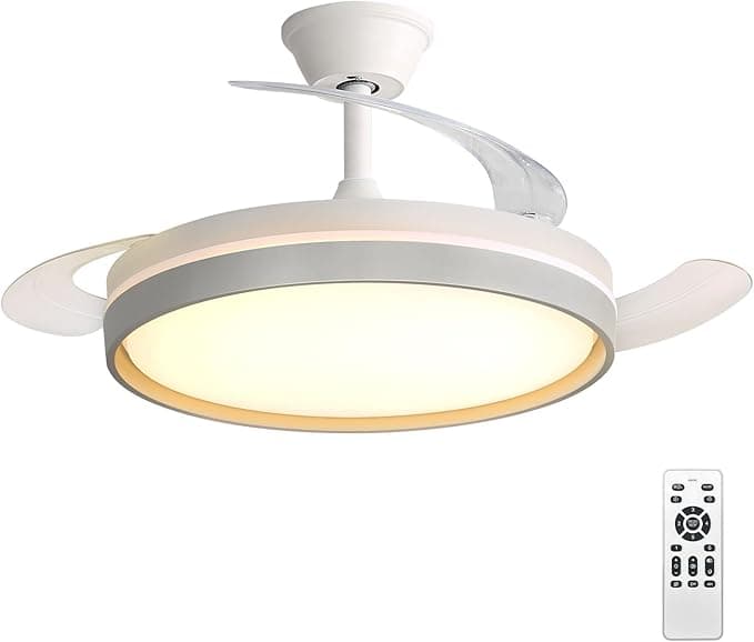 Ventilador de techo Ventilador de Techo con Luz LED 60W, con Mando a Distancia, Ø42in, temporizador, 6 velocidades, aspas retráctiles, 3 temperaturas de luz, función verano-invierno, 5600LM,Blanco minimalista moderno