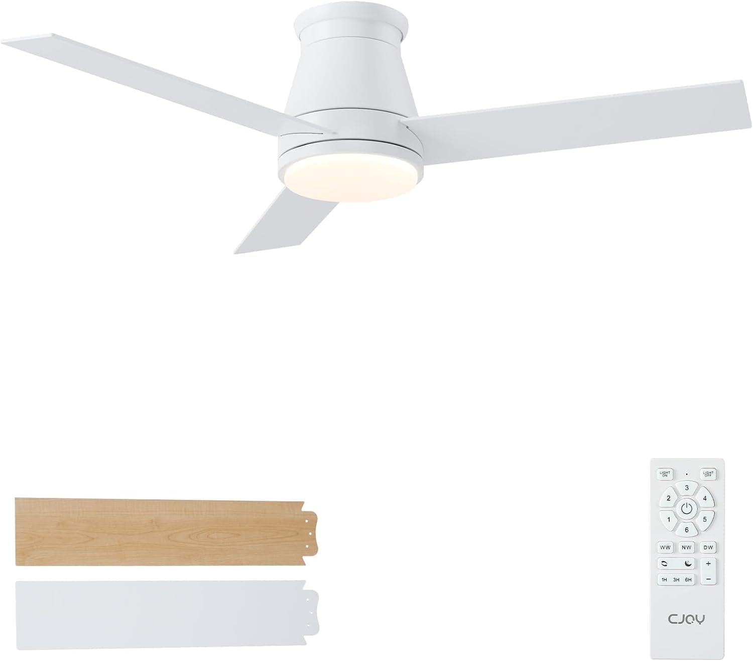 Ventilador de techo CJOY CJOY Ventilador de Techo con Luz Silencioso 107cm, Blanco Ventilador de Techo con Luz y Mando 3 Aspas, 6 Velocidades, 3 CCT Regulable, Reversible CC, Memoria Función, Modo Sleep, Para Dormitorio