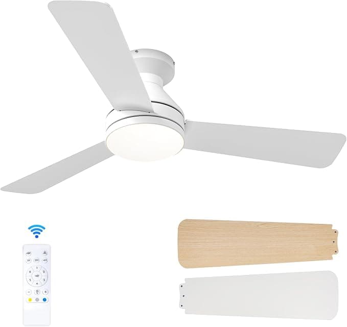 Ventilador de techo Passky Ventilador de Techo con Luz Silencioso 107cm | Mando a Distancia | Motor DC | 3 Temperaturas Luz Regulables | Función Verano-Invierno | 6 Velocidades | Temporizador | Interior/Exterior | Blanco