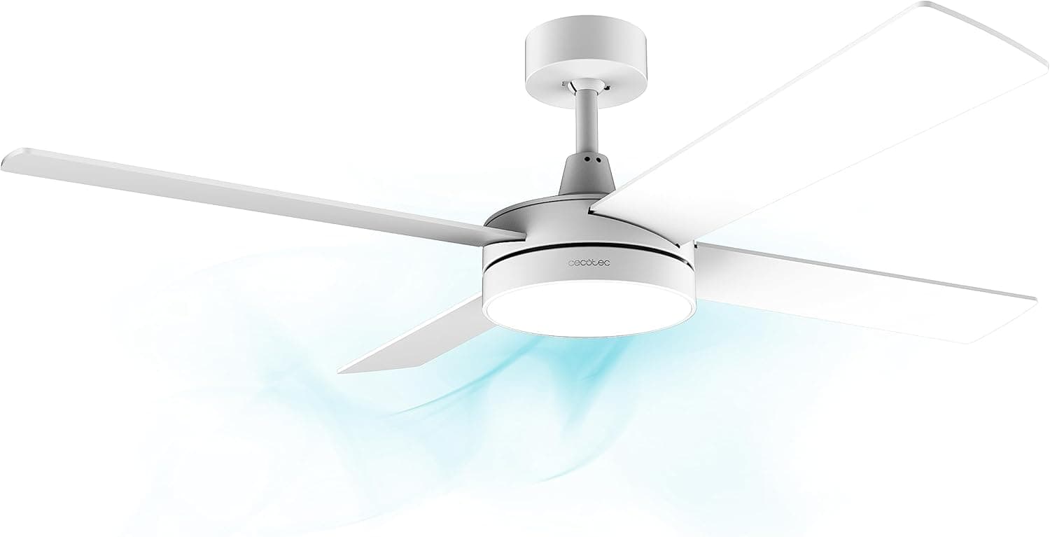Ventilador de techo Cecotec Cecotec Ventilador de Techo con Mando a Distancia, Temporizador y Luz LED EnergySilence Aero 5200 White Line. 60 W, Motor de Cobre, 52", 4 Aspas, 3 Velocidades, Función Invierno