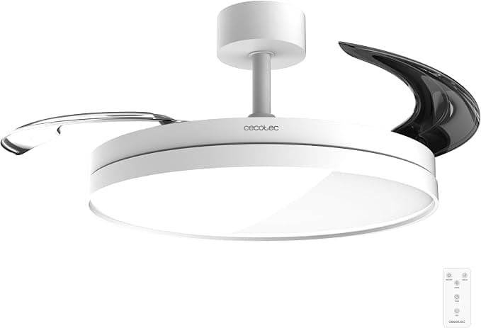 Ventilador de techo Cecotec Ventilador de Techo con Luz con Aspas Retráctiles EnergySilence Aero 2440 Invisible Pure White. 30W, Motor DC, Mando a Distancia, Temporizador 6h, 6 Velocidades, Función Winter-Summer