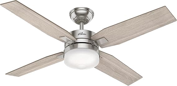 Ventilador de techo Hunter Hunter Fan Ventilador de Techo con Luz y Control Remoto para Interiores, Mercado, 4 Aspas Reversibles, Color Níquel, 127 cm, Ideal para Verano e Invierno
