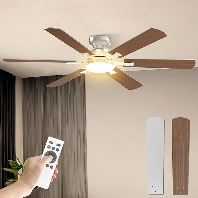 Ventilador de techo 132cm Ventilador de Techo con Luz Silencioso, Grande Ventilador Techo con Mando a Distancia y DC Reversible Motor para Dormitorio Salón