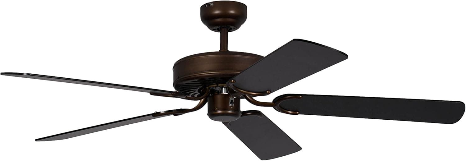 Ventilador de techo Pepeo Pepeo GmbH Potkuri Ceiling Fan without Light, Antique Bronze Housing, Black Reversible Blades, 132 cm, for Rooms up to 25 m² (1335201232_v2)