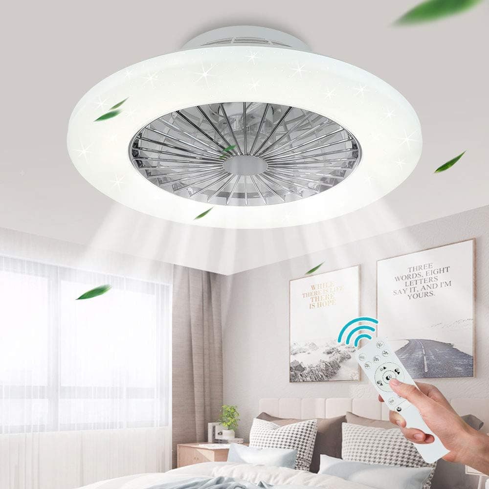 Ventilador de techo Depuley Depuley Ventilador de techo LED con lámpara temporizador, ventilador de techo regulable con mando a distancia, ventilador de techo ultrasilencioso para salón
