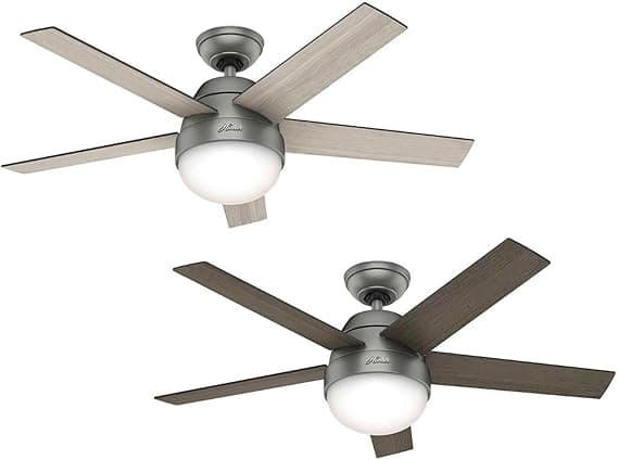 Ventilador de techo Hunter Hunter Fan Ventilador de Techo con Luz y Control Remoto para Interiores, Stile, 5 Aspas Reversibles, Plata Mate, 46", Adecuado para Verano e Invierno