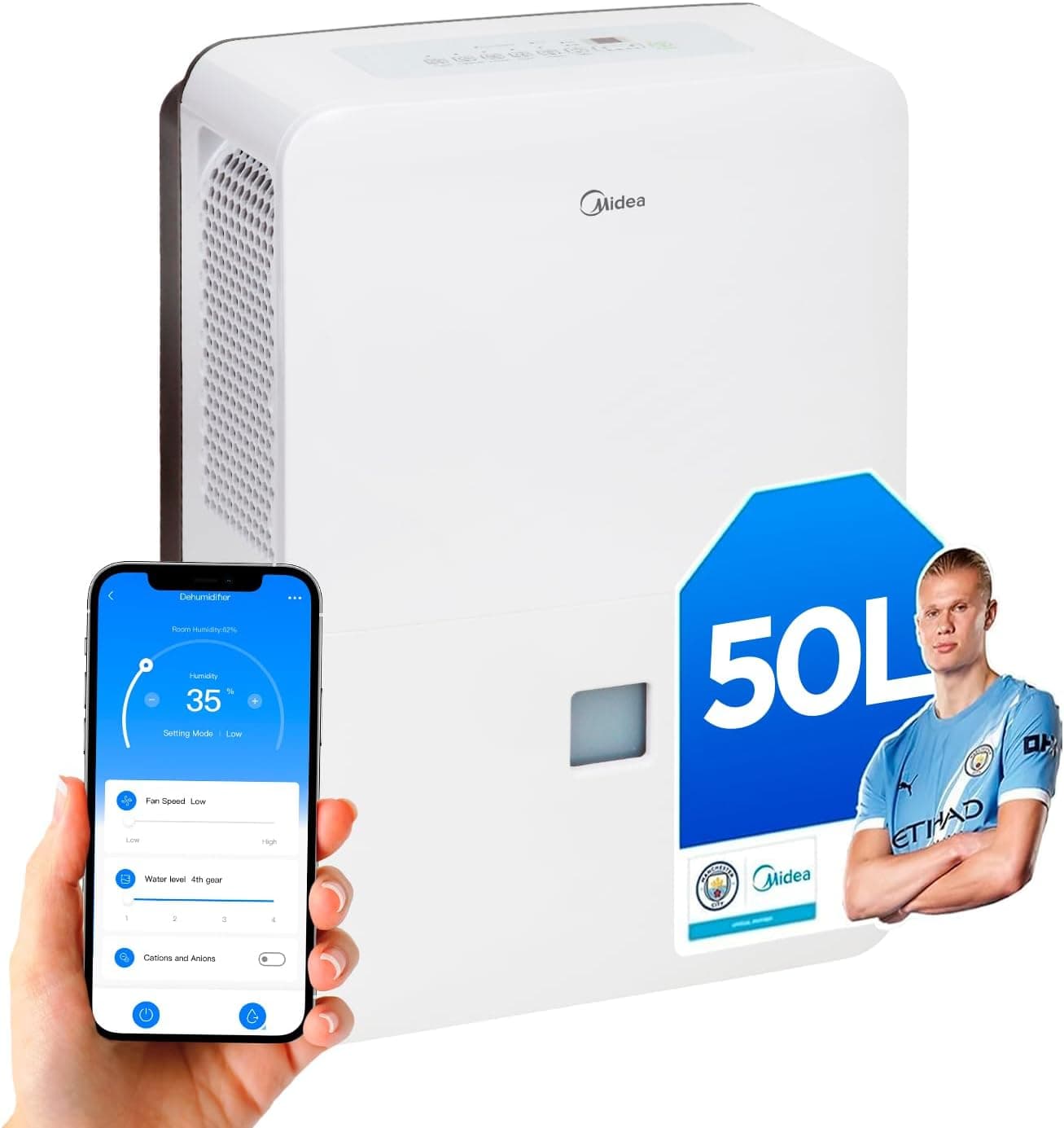 Ventilador de techo MIDEA MIDEA Deshumidificador de humedad interior 50L/Dia | Depósito extraible de 6L, APP/Wifi, Modo Confort, Temporizador de 24H | Desumidifador Industrial de Gran capacidad hasta 120 m2/300 m3
