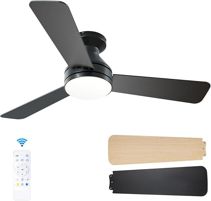 Ventilador de techo Passky Ventilador de Techo con Luz Silencioso 107cm | Mando a Distancia | Motor DC | 3 Temperaturas Luz Regulables | Función Verano-Invierno | 6 Velocidades | Temporizador | Interior/Exterior | Negro
