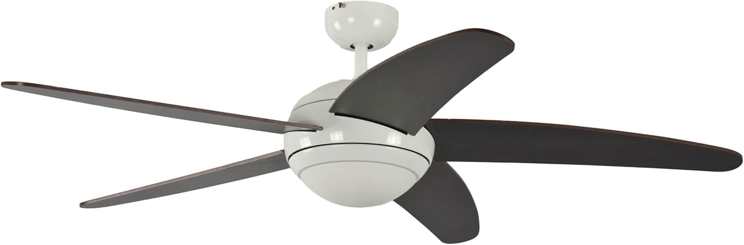 Ventilador de techo Pepeo Pepeo Ventilador de techo con luz y mando a distancia Melton, carcasa de laca blanca, aspas en wanaque / marrón, 132 cm
