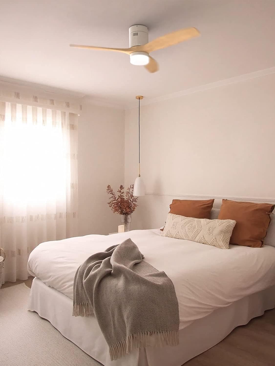 CREATE / WINDCALM/Ventilador de techo ABS con luz blanco aspas efecto madera clara y mando / 40W, Silencioso, Ø132 cm, 6 velocidades, 3 temperaturas de luz, temporizador, función verano-invierno