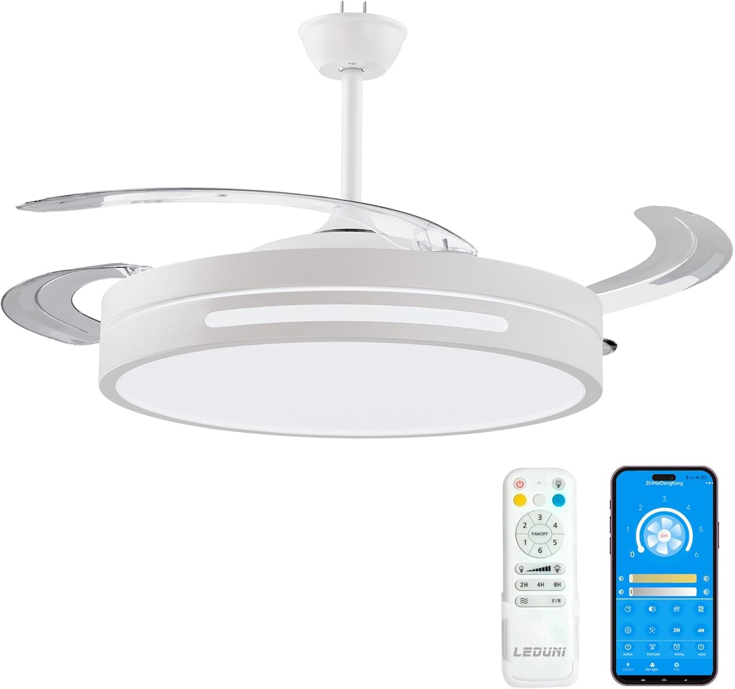 Ventilador de techo LEDUNI LEDUNI Ventilador con Luz LED con Mando y APP 50cm, Motor DC, Silencioso