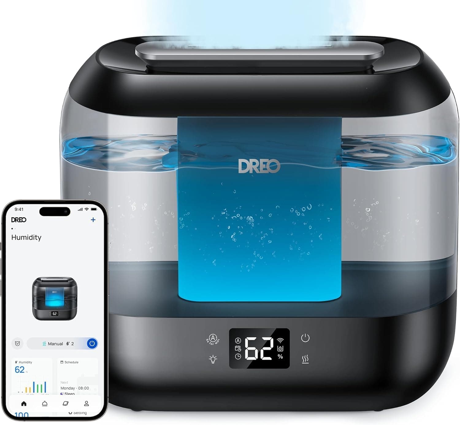 Ventilador de techo DREO Dreo Humidificador inteligentes para dormitorio, humidificador de vapor frío de 4 litros con difusor de aceite y luz nocturna, 32 horas de autonomía, humidificadorsilenciosos para el hogar, la oficina