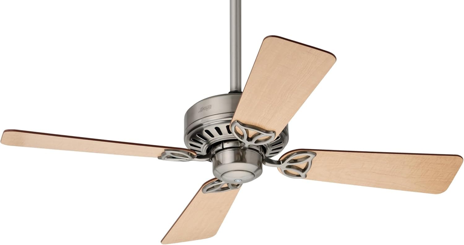 Ventilador de techo Hunter HUNTER Fan Ceiling Fan with Chain for Indoors, Bayport, 4 Reversible Blades, Nickel Colour, 107 cm, Ideal for Summer and Winter, Model 24179