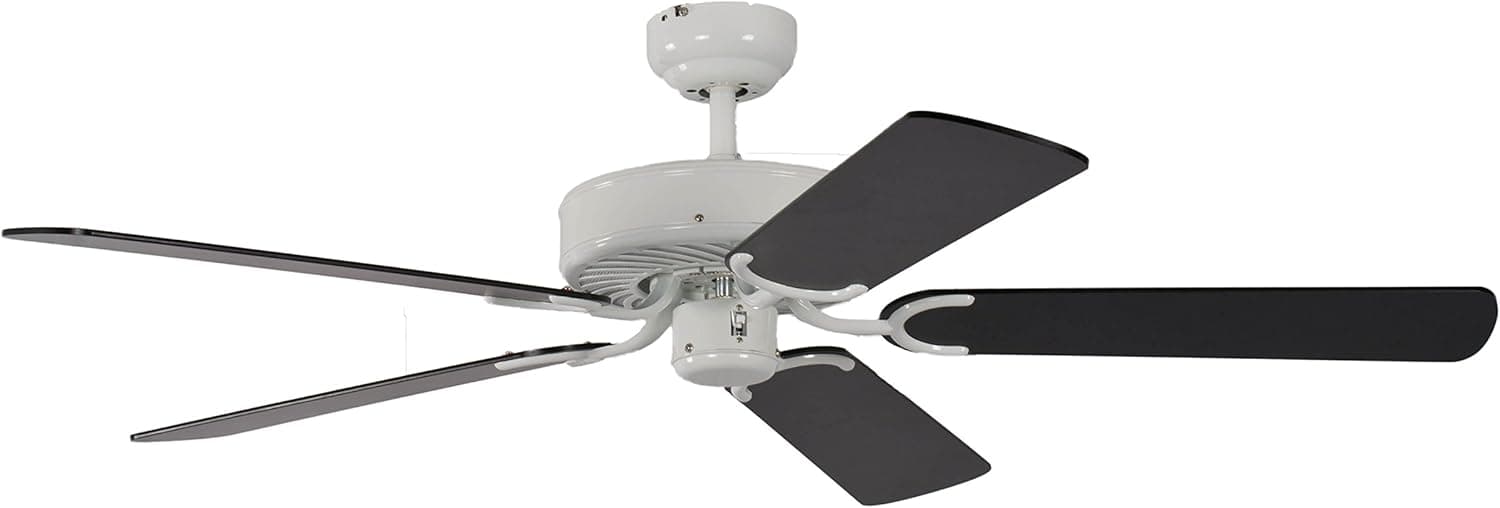 Ventilador de techo Pepeo Pepeo GmbH Potkuri ventilador de techo sin luz, carcasa en blanco lacado, aspas reversibles color negro/rayas, 132 cm, para habitaciones de hasta 25 m² (13312010132_v3)