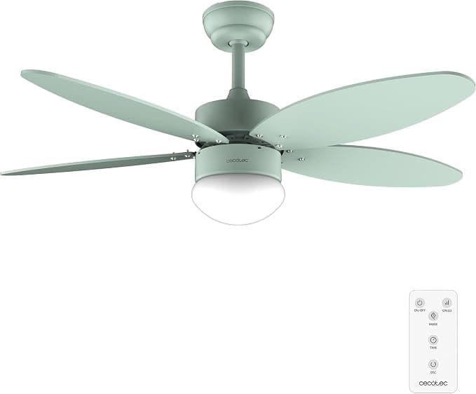 Ventilador de techo Cecotec Ventilador de Techo con Luz EnergySilence Aero 4260 Full Mint de 40 W con motor DC y 42” con luz LED, Mando a distancia, Temporizador, 6 Velocidades y 5 Aspas Reversibles