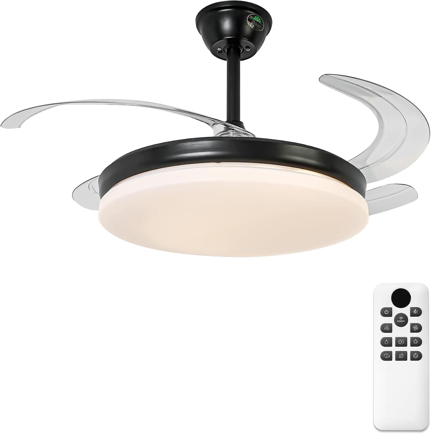 Ventilador de techo Parrot Uncle Parrot Uncle Ventilador de Techo con Luz y Aspas Retráctiles, 36W, Motor DC Silencioso, Diámetro 106cm, Función Verano e Invierno, 6 Velocidades, Programable, Mando a Distancia, Negro