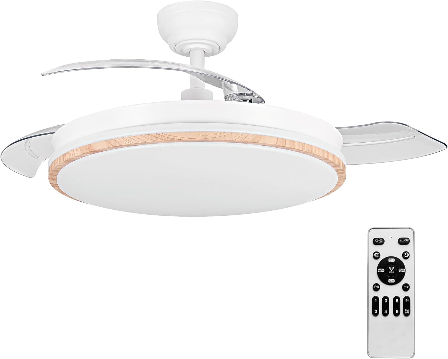Ventilador de techo Leduni LEDUNI Ventilador con Luz LED 72w 7590LM con mando a distancia, Motor DC temporizador, 6 velocidades, aspas retráctiles, 3 temperaturas de luz, función verano-invierno Silencioso (Madera)